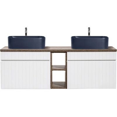 Gabinete de baño doble Zelie PETITS-MEUBLES - Blanco y Azul Gabinete de baño doble Zelie PETITS-MEUBLES - Blanco y Azul