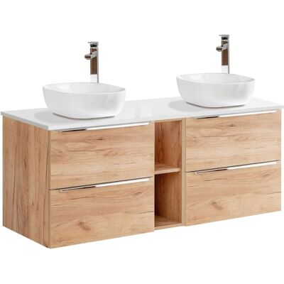 PETITS-MEUBLES Mueble de baño April 140cm Blanco Roble Doble Lavabo PETITS-MEUBLES Mueble de baño April 140cm Blanco Roble Doble Lavabo