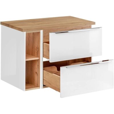 PETITS-MEUBLES Meuble salle de bain 80cm 2 niches - Blanc et Bois - Publicité PETITS-MEUBLES Meuble salle de bain 80cm 2 niches - Blanc et Bois - Publicité
