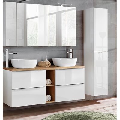 PETITS-MEUBLES Ensemble meuble lavabo double 140cm Blanc & Bois - Publicité PETITS-MEUBLES Ensemble meuble lavabo double 140cm Blanc & Bois - Publicité