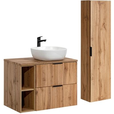 Conjunto de baño PETITS-MEUBLES Adriel Madera - 80cm, 2 nichos y columna Conjunto de baño PETITS-MEUBLES Adriel Madera - 80cm, 2 nichos y columna
