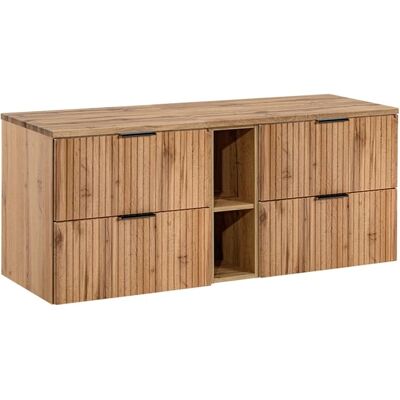 Meuble de salle de bain Adriel 140cm - 2 niches, bois - Publicité Meuble de salle de bain Adriel 140cm - 2 niches, bois - Publicité