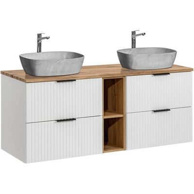 PETITS-MEUBLES Mueble doble lavabo efecto piedra 140cm - Adriel Blanco PETITS-MEUBLES Mueble doble lavabo efecto piedra 140cm - Adriel Blanco