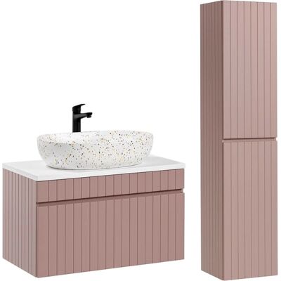 Conjunto de Muebles de Baño PETITS-MEUBLES Zelie - 80cm, Rosa y Blanco Conjunto de Muebles de Baño PETITS-MEUBLES Zelie - 80cm, Rosa y Blanco