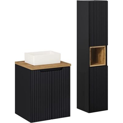 Conjunto de baño Riva PETITS-MEUBLES - 2 Puertas, 50cm, Negro y Madera Conjunto de baño Riva PETITS-MEUBLES - 2 Puertas, 50cm, Negro y Madera