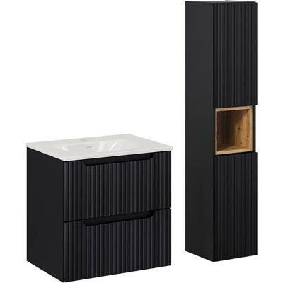 Conjunto de baño PETITS-MEUBLES Riva - 60cm, 2 cajones, puerta reversible Conjunto de baño PETITS-MEUBLES Riva - 60cm, 2 cajones, puerta reversible