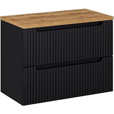 PETITS-MEUBLES Mueble de baño suspendido - 2 cajones, Negro y Madera PETITS-MEUBLES Mueble de baño suspendido - 2 cajones, Negro y Madera