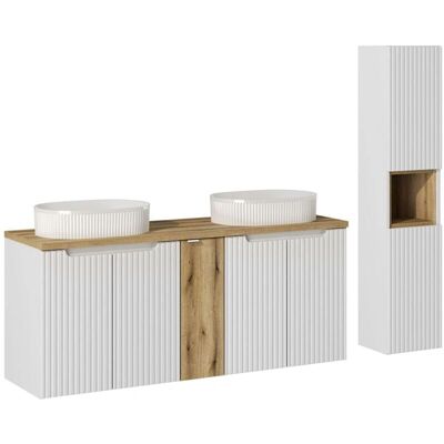 PETITS-MEUBLES Ensemble double vasque Riva - 140cm, 5 portes & colonne - Publicité PETITS-MEUBLES Ensemble double vasque Riva - 140cm, 5 portes & colonne - Publicité