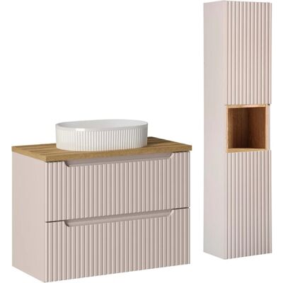 Ensemble compact de salle de bain PETITS-MEUBLES avec lavabo, 80cm, 2 tiroirs & colonne - Publicité Ensemble compact de salle de bain PETITS-MEUBLES avec lavabo, 80cm, 2 tiroirs & colonne - Publicité