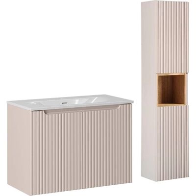 PETITS-MEUBLES Conjunto compacto de baño con lavabo de 80cm, 2 puertas y columna PETITS-MEUBLES Conjunto compacto de baño con lavabo de 80cm, 2 puertas y columna