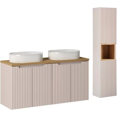 Conjunto de baño con doble lavabo PETITS-MEUBLES - 4 puertas, Riva Cachemira y madera Conjunto de baño con doble lavabo PETITS-MEUBLES - 4 puertas, Riva Cachemira y madera