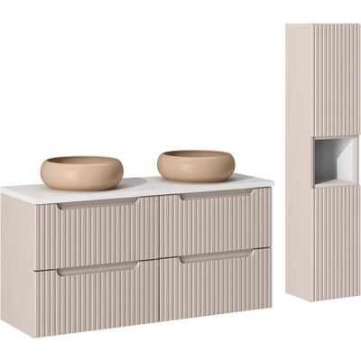 PETITS-MEUBLES Conjunto de Baño con Doble Lavabo - 120cm, 4 Cajones, Riva Cachemira & Blanco PETITS-MEUBLES Conjunto de Baño con Doble Lavabo - 120cm, 4 Cajones, Riva Cachemira & Blanco