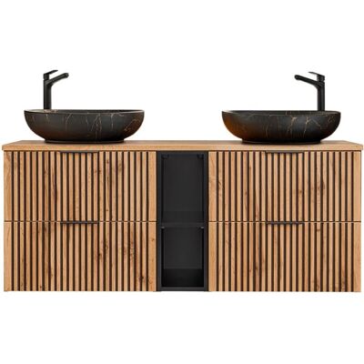 PETITS-MEUBLES Meuble double lavabo 140cm - Noir - Publicité PETITS-MEUBLES Meuble double lavabo 140cm - Noir - Publicité
