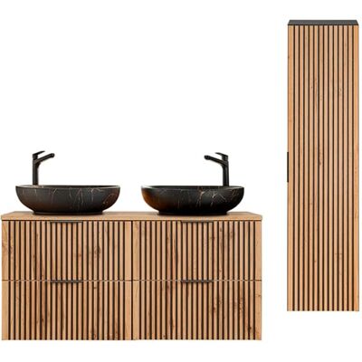 PETITS-MEUBLES Ensemble Double Lavabo - 120cm Bois Noir - Publicité PETITS-MEUBLES Ensemble Double Lavabo - 120cm Bois Noir - Publicité