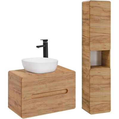 Conjunto de baño PETITS-MEUBLES Arun Madera 80cm - Suspendido, Lavabo de cerámica, Cierre silencioso Conjunto de baño PETITS-MEUBLES Arun Madera 80cm - Suspendido, Lavabo de cerámica, Cierre silencioso
