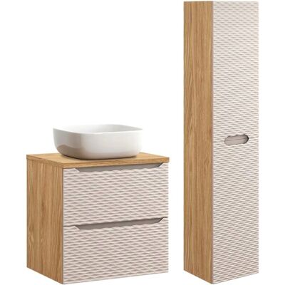 Conjunto de Muebles de Baño PETITS-MEUBLES - 60cm, Beige y Madera, Colección Elora Conjunto de Muebles de Baño PETITS-MEUBLES - 60cm, Beige y Madera, Colección Elora