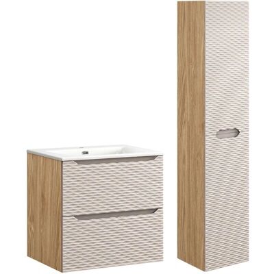Ensemble de salle de bain compact PETITS-MEUBLES - Beige & bois - Publicité Ensemble de salle de bain compact PETITS-MEUBLES - Beige & bois - Publicité