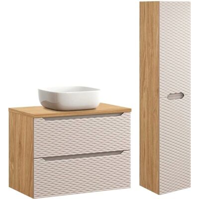 Ensemble salle de bain Elora Beige et Bois 80cm PETITS-MEUBLES - Publicité Ensemble salle de bain Elora Beige et Bois 80cm PETITS-MEUBLES - Publicité