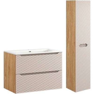 Conjunto de baño Elora Beige y madera 80cm PETITS-MEUBLES Conjunto de baño Elora Beige y madera 80cm PETITS-MEUBLES