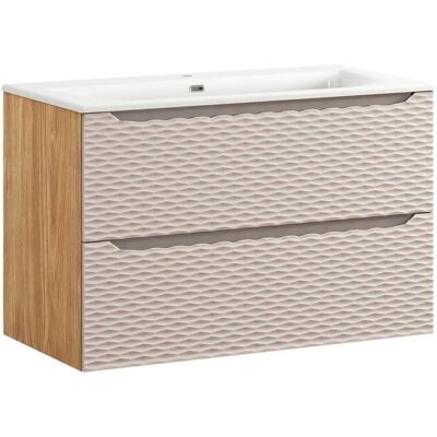 PETITS-MEUBLES - Mueble de baño Elora beige y madera 90cm PETITS-MEUBLES - Mueble de baño Elora beige y madera 90cm