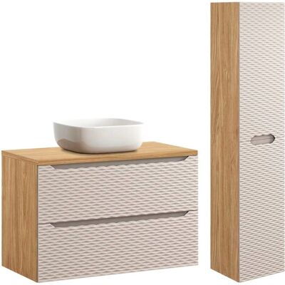 Ensemble de Meubles de Salle de Bain PETITS-MEUBLES - 90cm, Beige & Bois - Publicité Ensemble de Meubles de Salle de Bain PETITS-MEUBLES - 90cm, Beige & Bois - Publicité