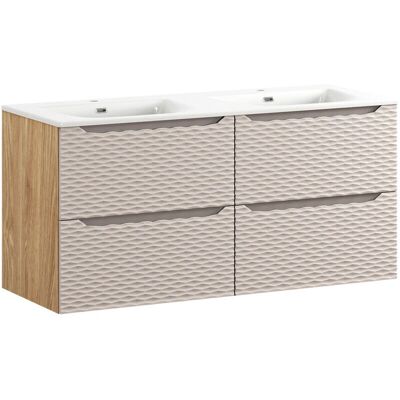 Mueble doble lavabo Elora - 120cm con madera y beige Mueble doble lavabo Elora - 120cm con madera y beige
