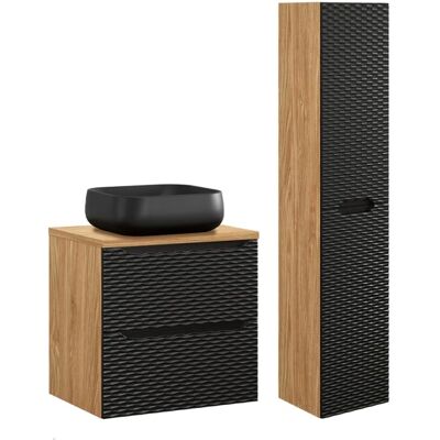 PETITS-MEUBLES - Ensemble de meubles salle de bains - 60cm, Noir, Bois, Lavabo en céramique - Publicité PETITS-MEUBLES - Ensemble de meubles salle de bains - 60cm, Noir, Bois, Lavabo en céramique - Publicité