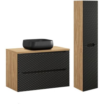 PETITS-MEUBLES Ensemble salle de bain noir et bois 90cm Elora - Publicité PETITS-MEUBLES Ensemble salle de bain noir et bois 90cm Elora - Publicité