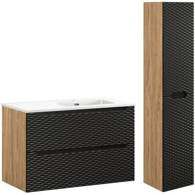 Conjunto de Muebles de Baño PETITS-MEUBLES - Elora Negro y Madera 90cm Conjunto de Muebles de Baño PETITS-MEUBLES - Elora Negro y Madera 90cm
