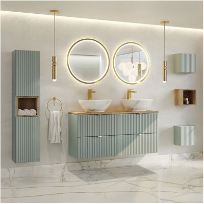 Jade Verde y Madera - 120cm Double Lavabo - 3 Armoires - Ensemble Salle de Bain Jade Verde y Madera - 120cm Double Lavabo - 3 Armoires - Ensemble Salle de Bain