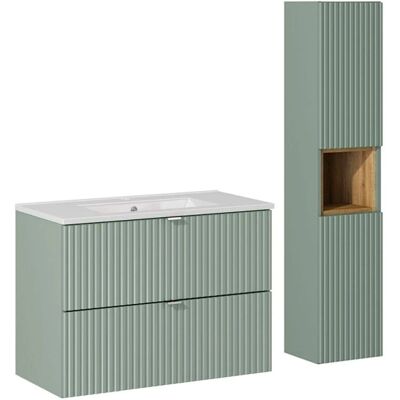 Conjunto de Lavabo Jade Verde 80cm con Almacenamiento PETITS-MEUBLES Conjunto de Lavabo Jade Verde 80cm con Almacenamiento PETITS-MEUBLES
