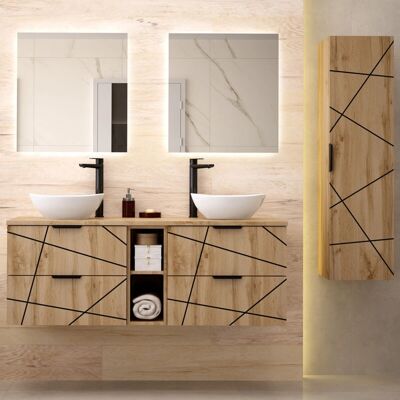 PETITS-MEUBLES Conjunto de Baño con Doble Lavabo - 140cm, Madera PETITS-MEUBLES Conjunto de Baño con Doble Lavabo - 140cm, Madera