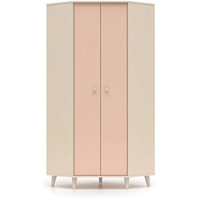 Armoire d'angle Alycia - 2 portes - Beige & Rose - Publicité Armoire d'angle Alycia - 2 portes - Beige & Rose - Publicité