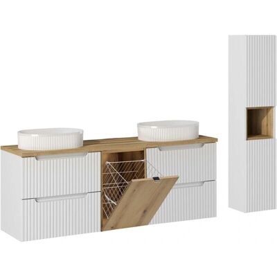 PETITS-MEUBLES Conjunto de Baño con Doble Lavabo - 160cm Riva Blanco y Madera PETITS-MEUBLES Conjunto de Baño con Doble Lavabo - 160cm Riva Blanco y Madera