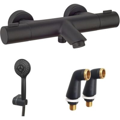 Mezclador Termostático Paini France Negro Mate - Ruby + Ducha de Mano + Columnas Mezclador Termostático Paini France Negro Mate - Ruby + Ducha de Mano + Columnas
