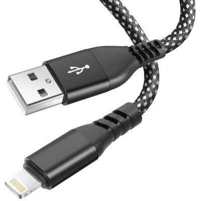 Câble en nylon tressé pour iPhone - 2m - Noir - Publicité Câble en nylon tressé pour iPhone - 2m - Noir - Publicité