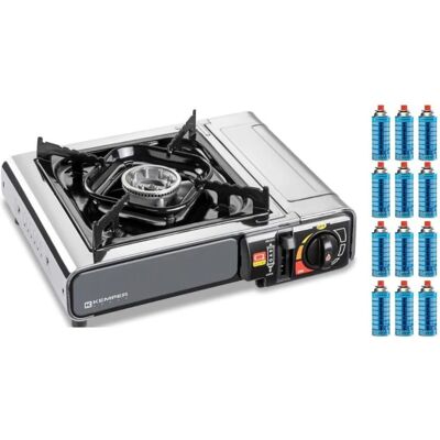 Réchaud à gaz Kemper - 2200W Inox Portable + 12 cartouches - Publicité Réchaud à gaz Kemper - 2200W Inox Portable + 12 cartouches - Publicité