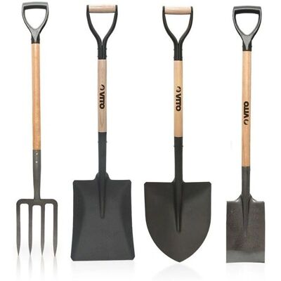 Ensemble d'Outils de Jardin Vito - Acier & Bois - Fourche, Pala Carrée & Ronde - Outils de Jardin - Publicité Ensemble d'Outils de Jardin Vito - Acier & Bois - Fourche, Pala Carrée & Ronde - Outils de Jardin - Publicité