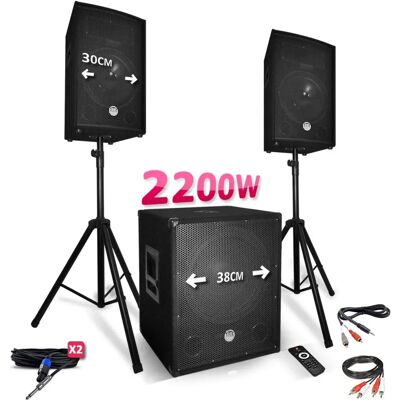 Pack Sonorisation BM Sonic - Enceintes Bluetooth 2200W - Subwoofer + Pieds - USB/BLUETOOTH - Publicité Pack Sonorisation BM Sonic - Enceintes Bluetooth 2200W - Subwoofer + Pieds - USB/BLUETOOTH - Publicité
