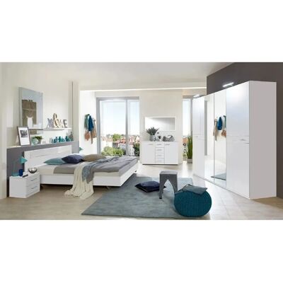 Pegane Chambre adulte complète - Blanc - verre blanc + chrome - Bedroom set - Publicité Pegane Chambre adulte complète - Blanc - verre blanc + chrome - Bedroom set - Publicité