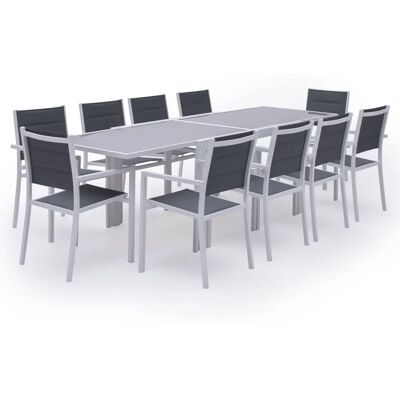 Conjunto de Muebles de Jardín Happy Garden - Blanco - 10 Plazas - Mesa Extensible Conjunto de Muebles de Jardín Happy Garden - Blanco - 10 Plazas - Mesa Extensible