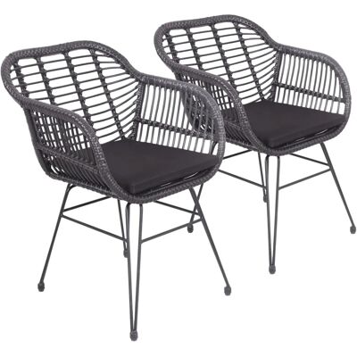 Happy Garden - Juego de 2 Sillones de Ratán Sintético Negro - Muebles de Jardín Happy Garden - Juego de 2 Sillones de Ratán Sintético Negro - Muebles de Jardín