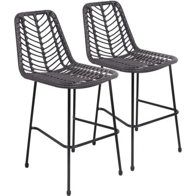 Happy Garden - 2 Sgabelli da Bar in Rattan Sintetico Nero - Set Happy Garden - 2 Sgabelli da Bar in Rattan Sintetico Nero - Set