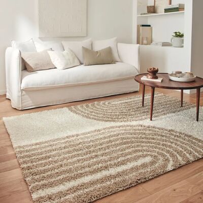 Nazar - Tappeto shaggy a pelo lungo motivo semicirculaire - Beige - 160x230 cm - Rug - Publicité Nazar - Tappeto shaggy a pelo lungo motivo semicirculaire - Beige - 160x230 cm - Rug - Publicité