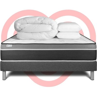 Ensemble de Lit Gris Vital Care 180x200 - Matelas hybride, sommier, oreillers, duvet - Publicité Ensemble de Lit Gris Vital Care 180x200 - Matelas hybride, sommier, oreillers, duvet - Publicité