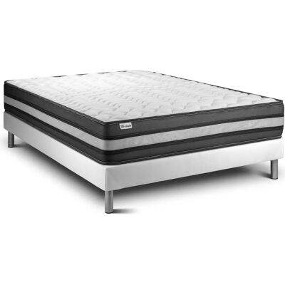 Ensemble de lit blanc VITALIT avec matelas à mémoire et sommier à lattes - Publicité Ensemble de lit blanc VITALIT avec matelas à mémoire et sommier à lattes - Publicité