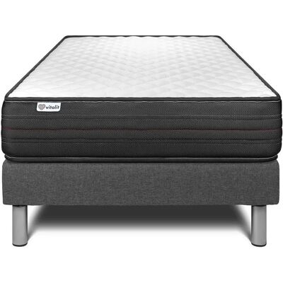 Somier gris + Colchón de espuma viscoelástica Vitalit - Juego de cama Somier gris + Colchón de espuma viscoelástica Vitalit - Juego de cama