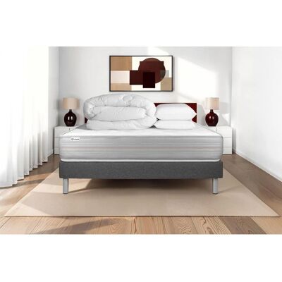 Ensemble Lit Gris 200x200 - Matelas à Mémoire & Lattes en Bois - Publicité Ensemble Lit Gris 200x200 - Matelas à Mémoire & Lattes en Bois - Publicité