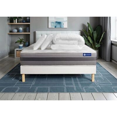 Paquete de colchón de resortes y espuma viscoelástica ACTISOM blanco - Juego de cama Paquete de colchón de resortes y espuma viscoelástica ACTISOM blanco - Juego de cama