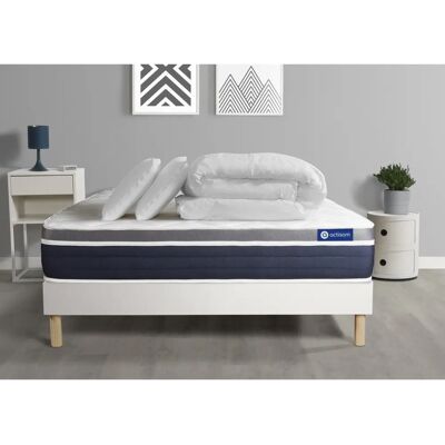 Conjunto de Colchón de Espuma Viscoelástica ACTISOM - 200x200cm, Blanco, Soporte Conjunto de Colchón de Espuma Viscoelástica ACTISOM - 200x200cm, Blanco, Soporte